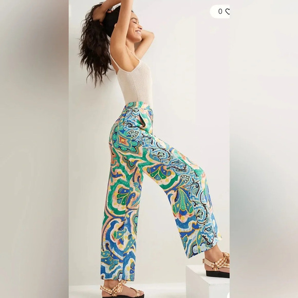 ! Anthropologie Maeve Rhiannon Satin Cropped Flare Pants sz 0 - Picture 3 of 6